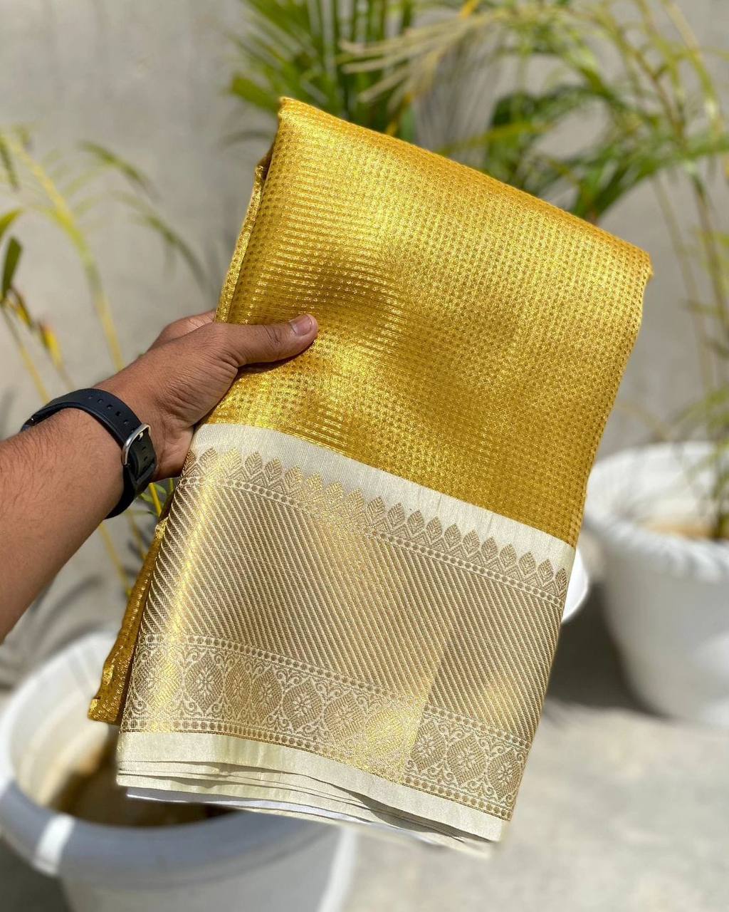 Celebrity Inspired Soft Tissue Silk Saree with Rich Pallu