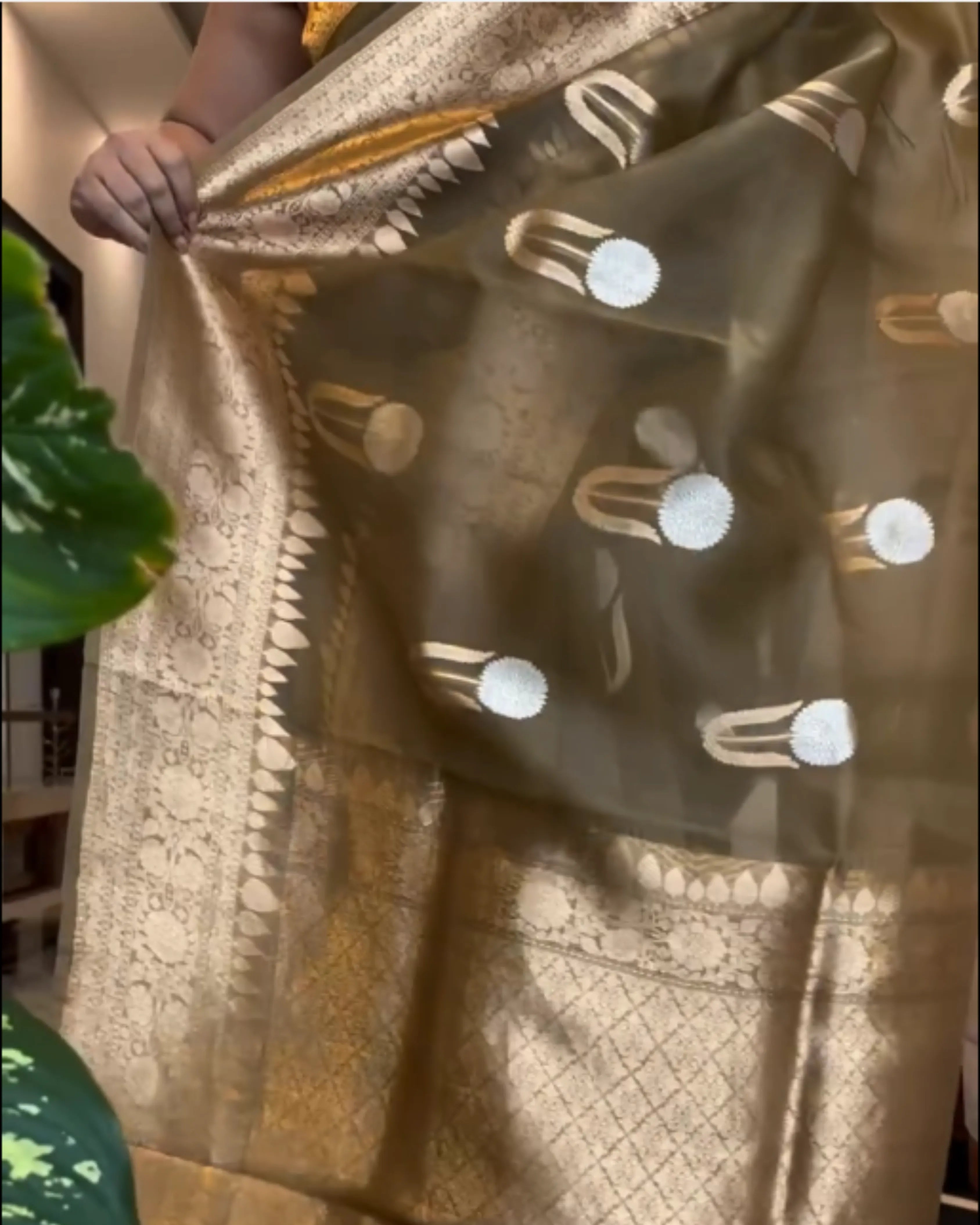 Olive Green Kora Silk Saree