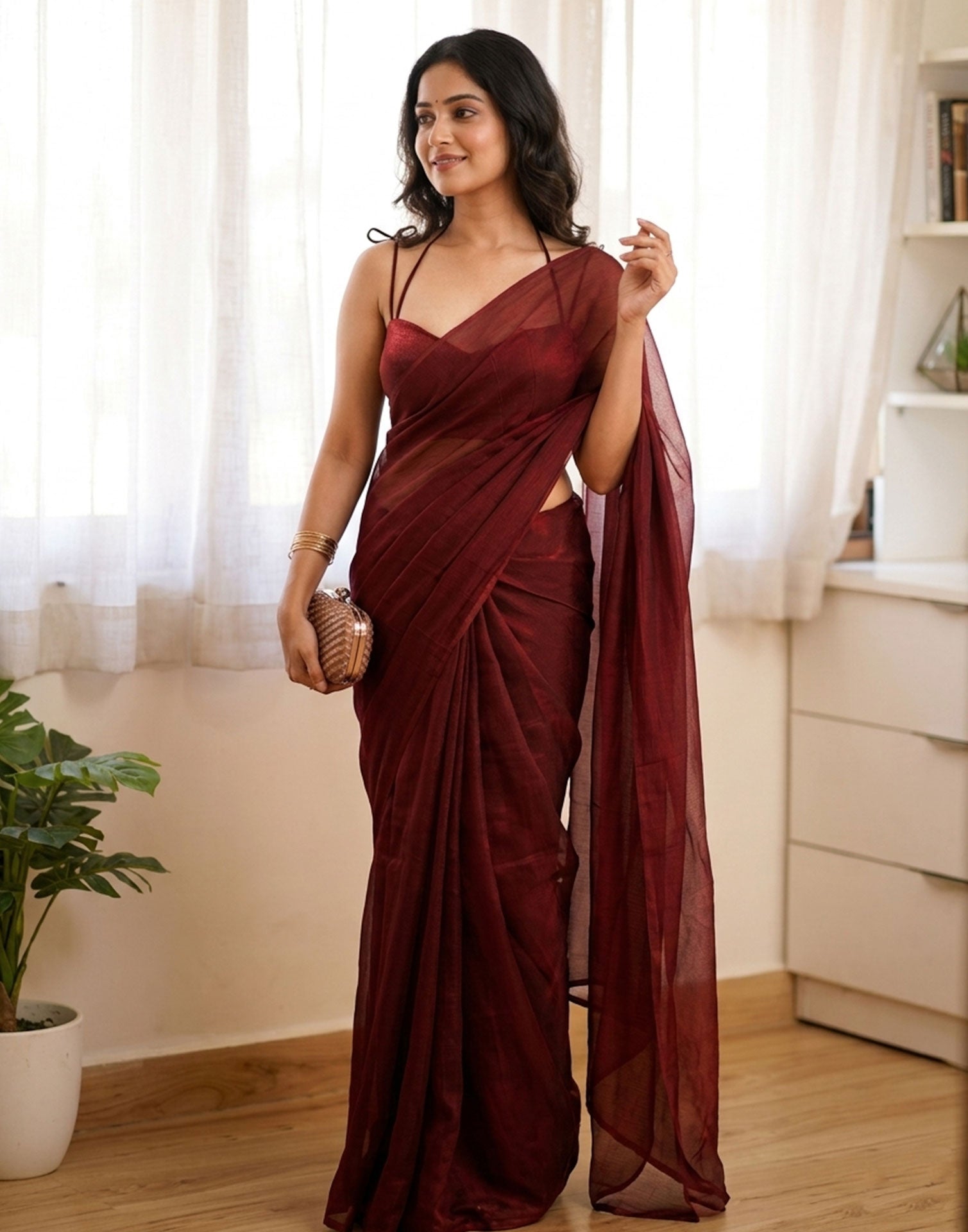 Plain Space Silk Saree with Running Blouse