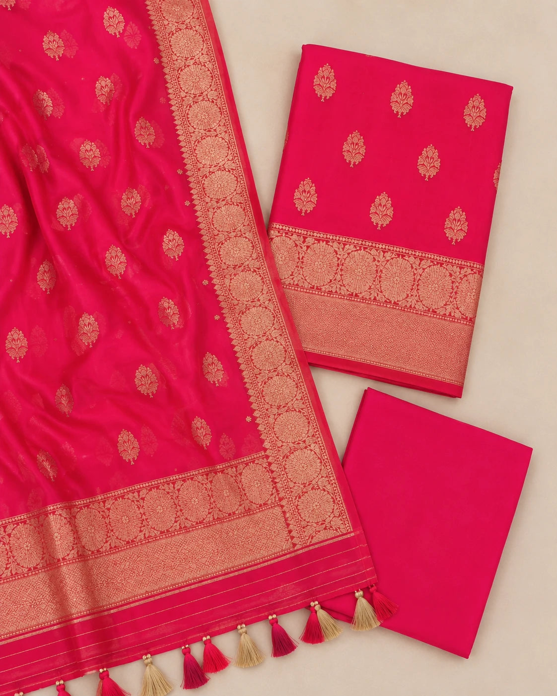 Gulnaar Red Cotton Zari Saree