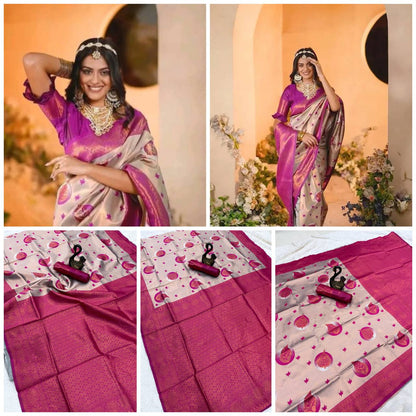 Pure Banarasi Silk Saree with Floral &amp; Meena Zari Work