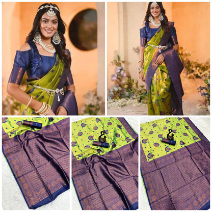 Pure Banarasi Silk Saree with Floral &amp; Meena Zari Work