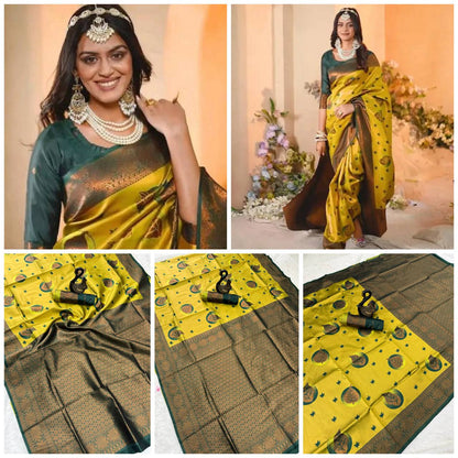 Pure Banarasi Silk Saree with Floral &amp; Meena Zari Work
