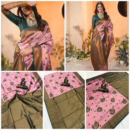 Pure Banarasi Silk Saree with Floral &amp; Meena Zari Work