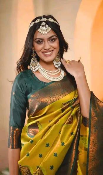 Pure Banarasi Silk Saree with Floral &amp; Meena Zari Work