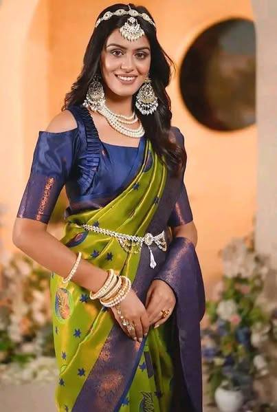 Pure Banarasi Silk Saree with Floral &amp; Meena Zari Work