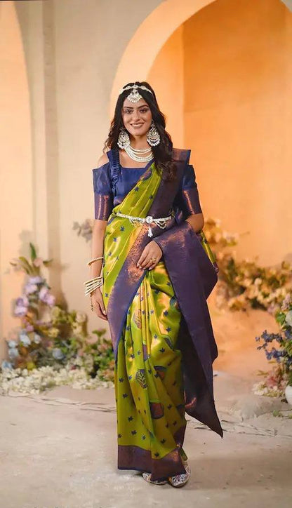 Pure Banarasi Silk Saree with Floral &amp; Meena Zari Work