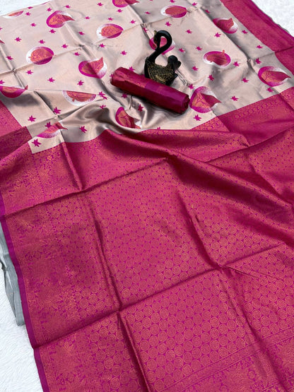 Pure Banarasi Silk Saree with Floral &amp; Meena Zari Work