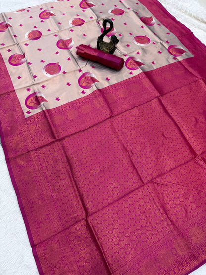 Pure Banarasi Silk Saree with Floral &amp; Meena Zari Work