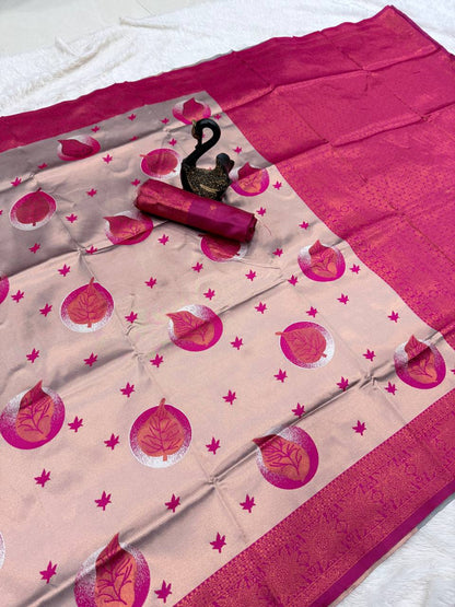 Pure Banarasi Silk Saree with Floral &amp; Meena Zari Work