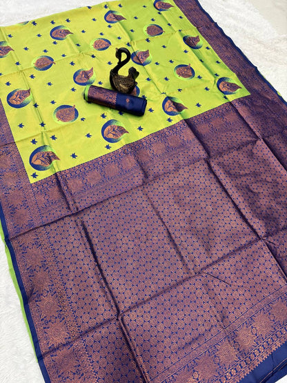Pure Banarasi Silk Saree with Floral &amp; Meena Zari Work