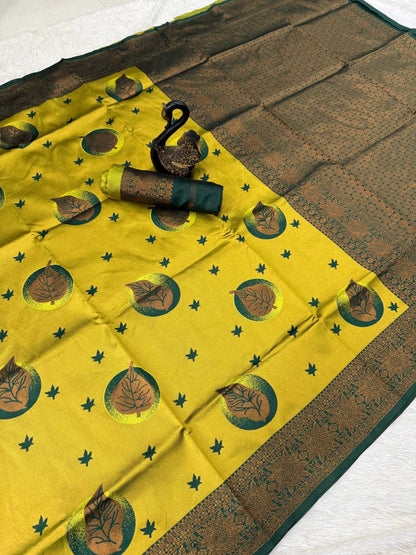Pure Banarasi Silk Saree with Floral &amp; Meena Zari Work