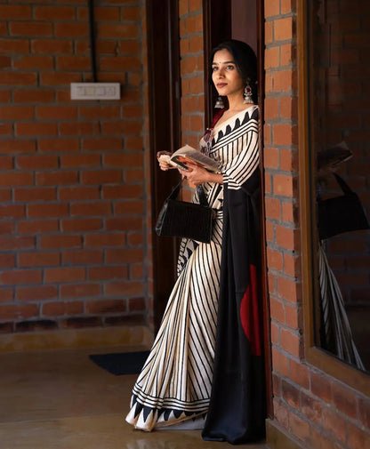 Artisan Saree Crafted in Semi Gaji Silk with Ajrakh Bandhej Patterns