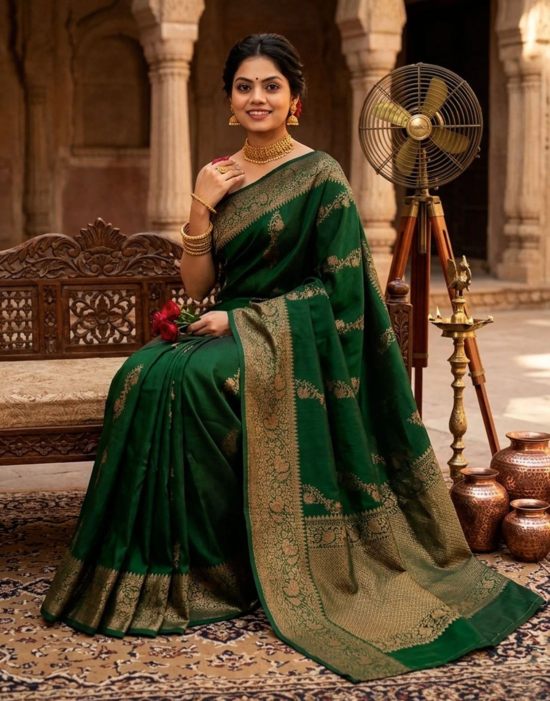 Floral Zari Laheriya Saree