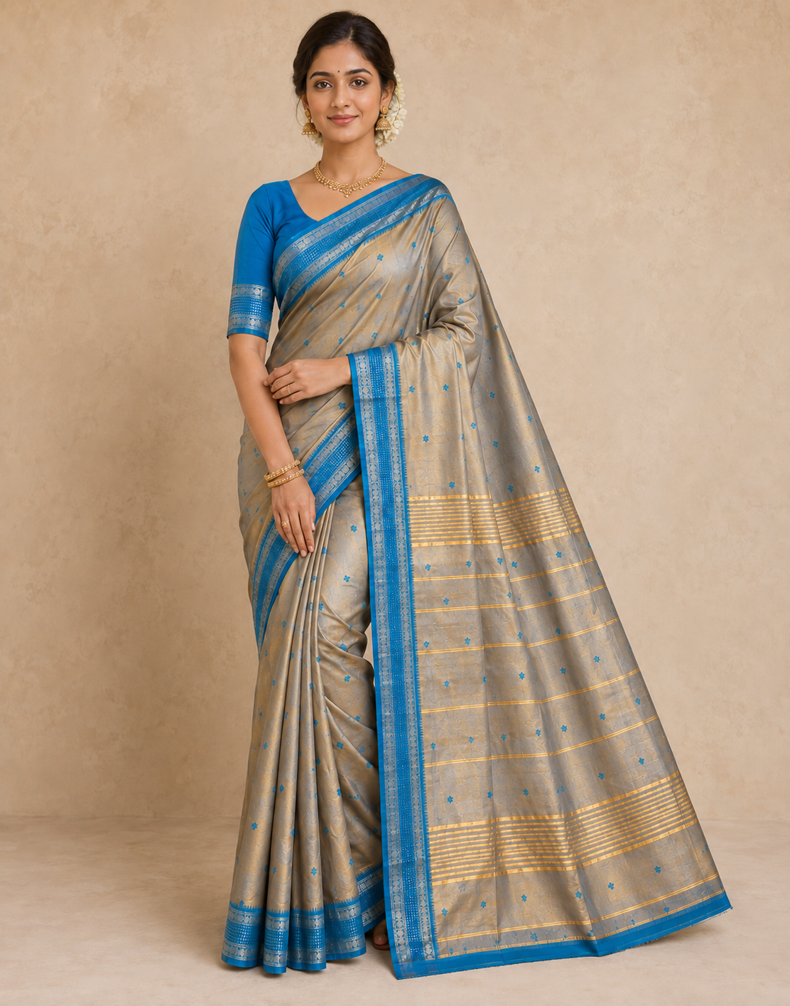 Gray-Sky Silk Saree