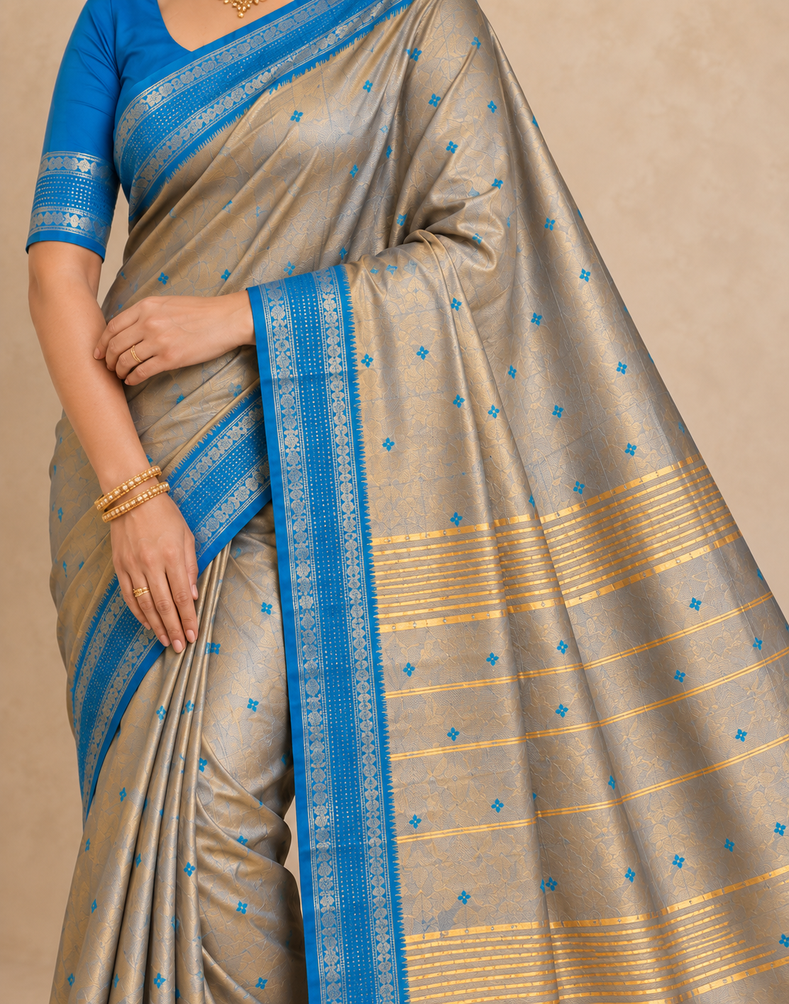 Gray-Sky Silk Saree