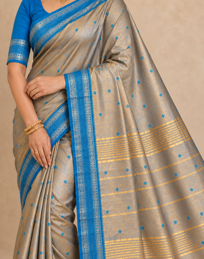 Gray-Sky Silk Saree