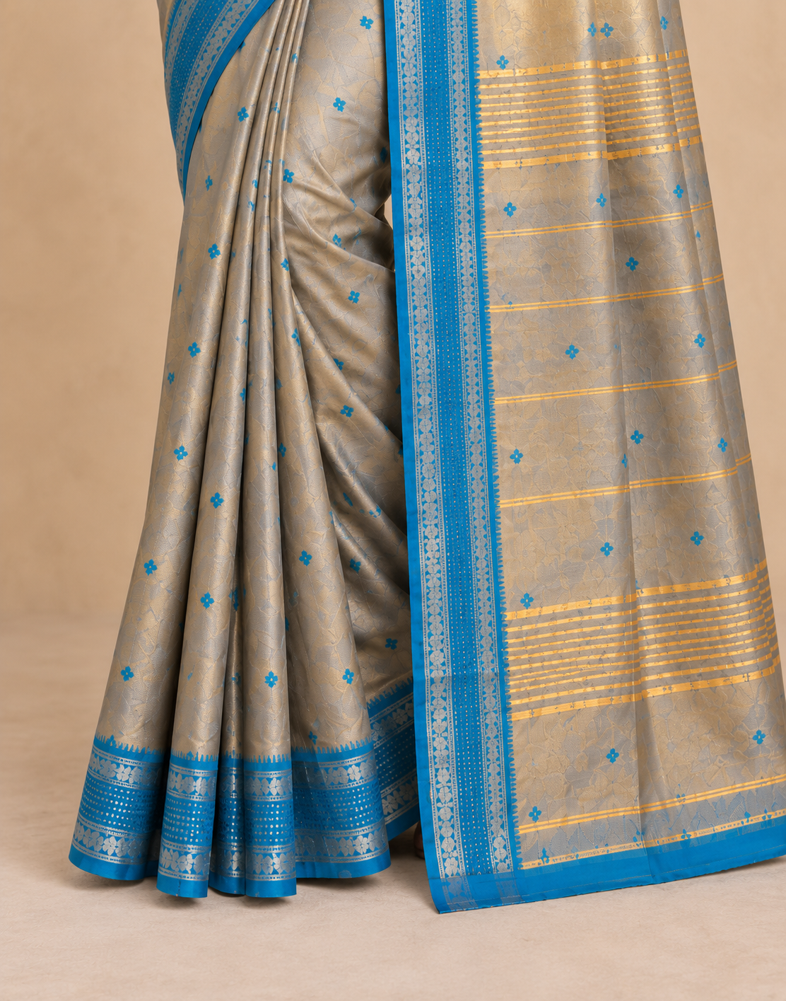 Gray-Sky Silk Saree