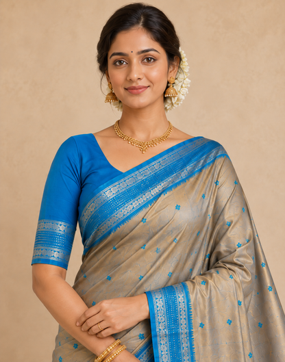 Gray-Sky Silk Saree
