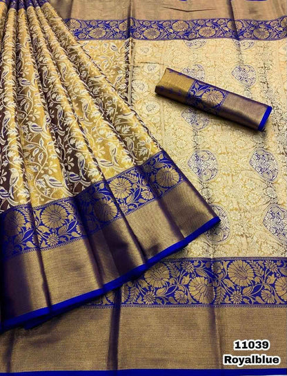 Pure Handloom Kanjivaram Silk Saree with Meena Weaving &amp; Gold Zari Pallu