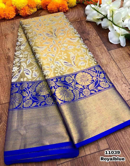 Pure Handloom Kanjivaram Silk Saree with Meena Weaving &amp; Gold Zari Pallu