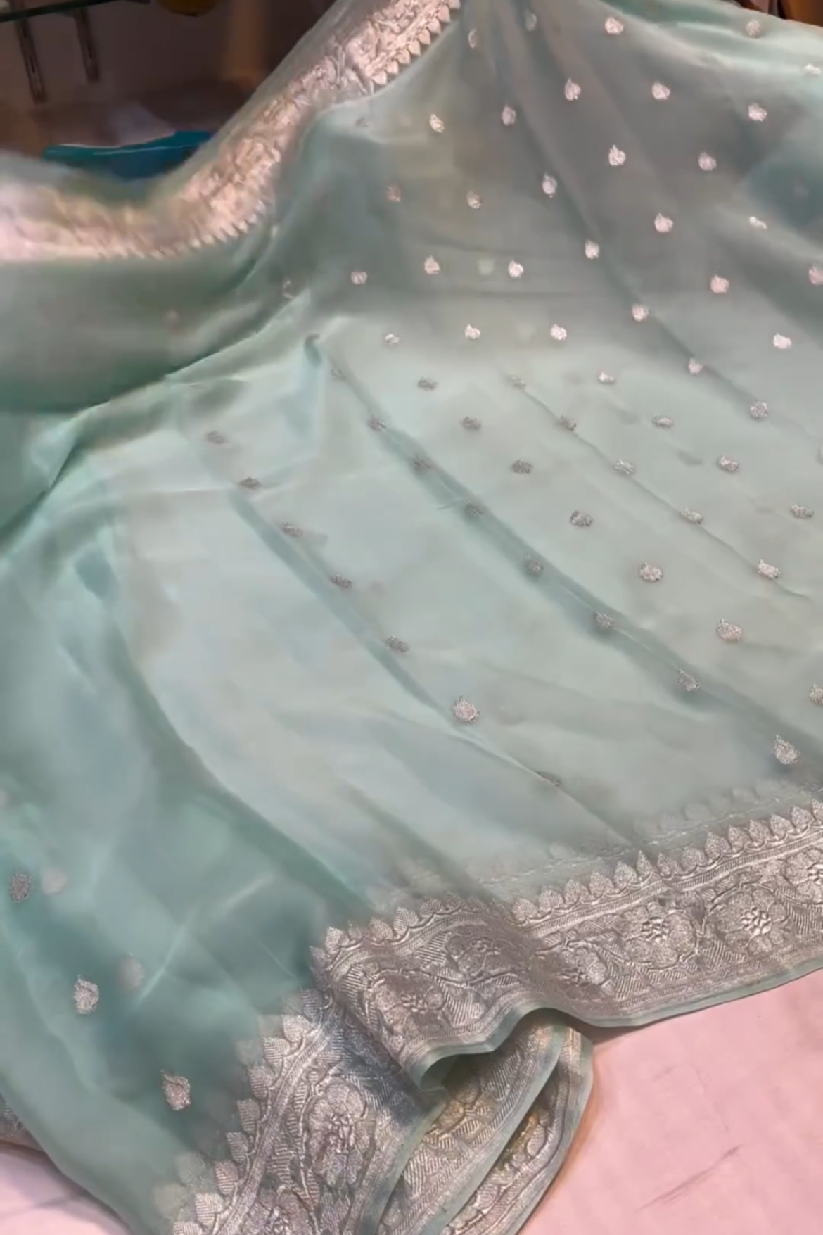 Light Sea Green Silk Zari Saree