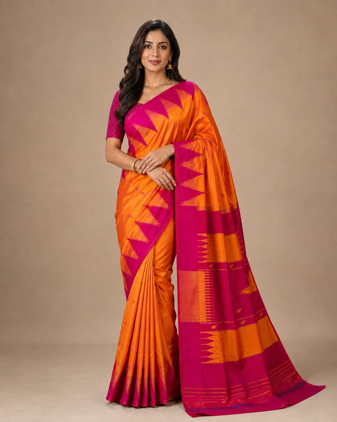 Korvai Temple Border Silk Saree