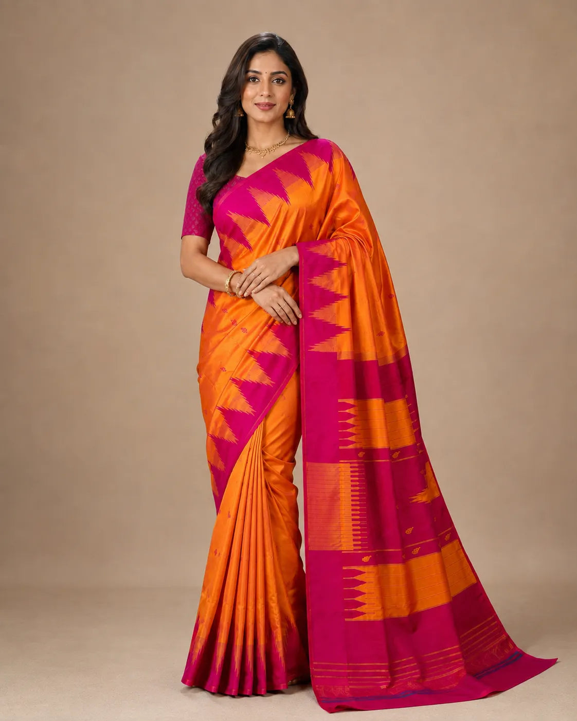 Korvai Temple Border Silk Saree