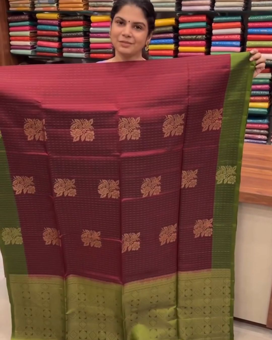 Mayil Charm Maroon Silk Saree