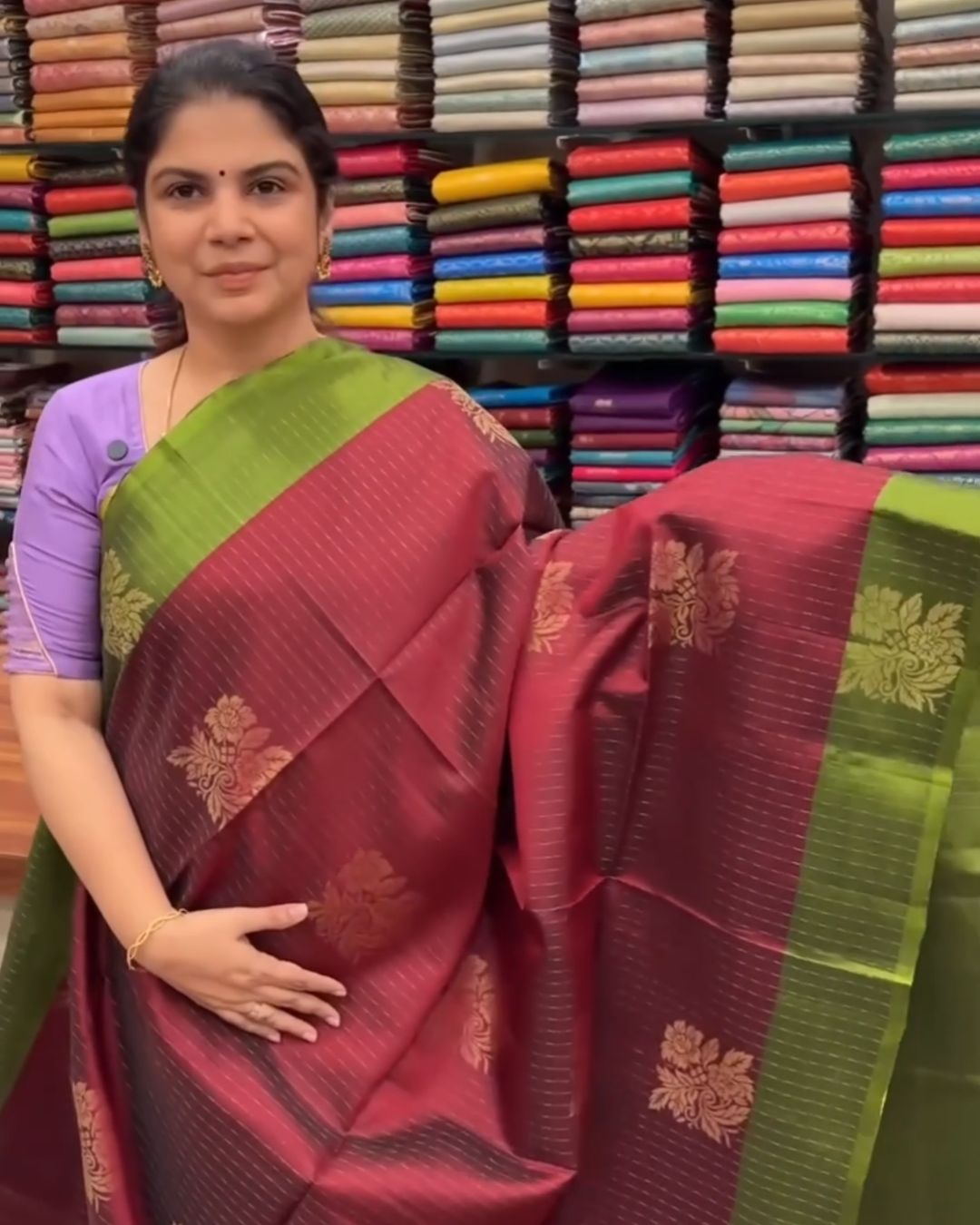 Mayil Charm Maroon Silk Saree