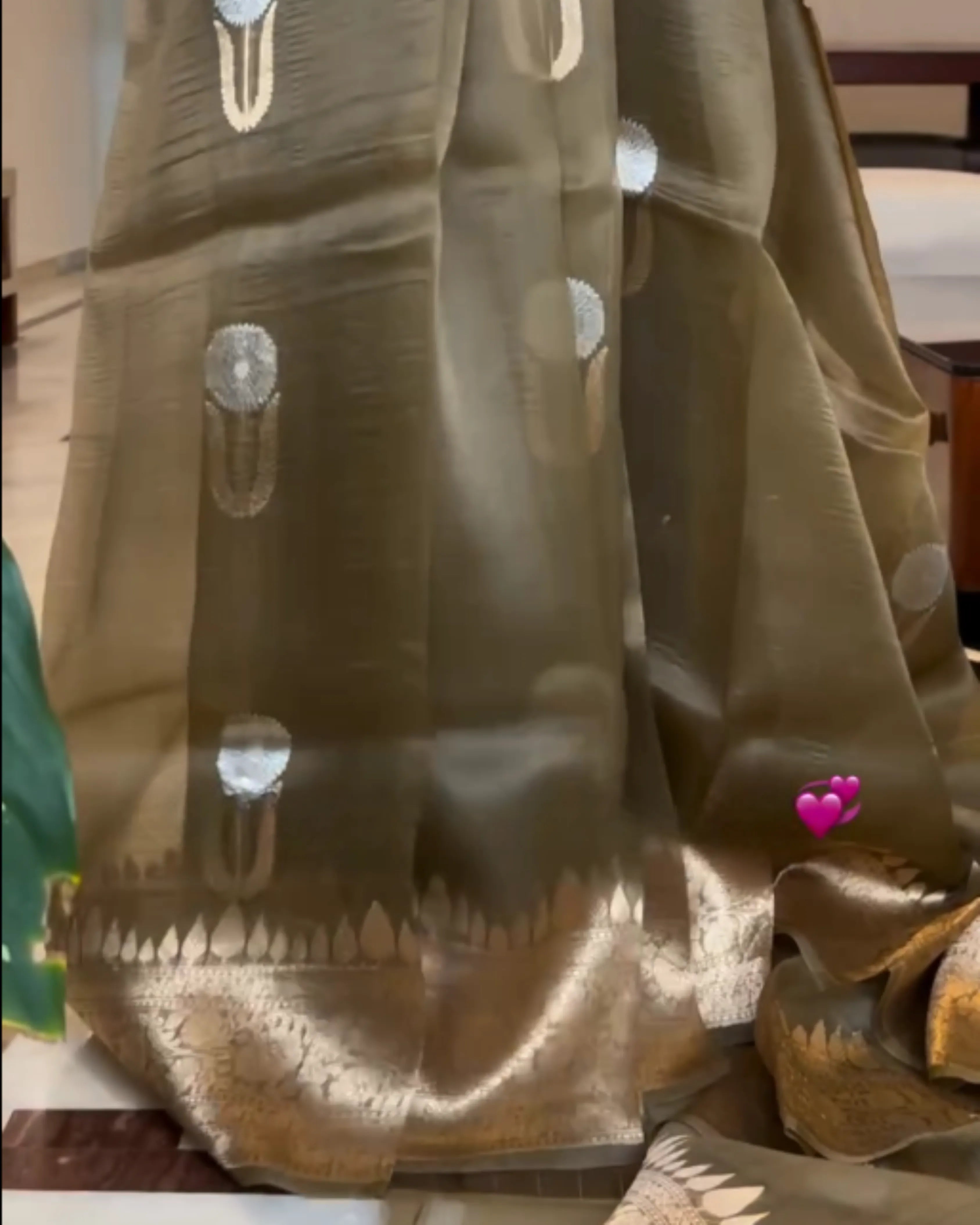 Olive Green Kora Silk Saree