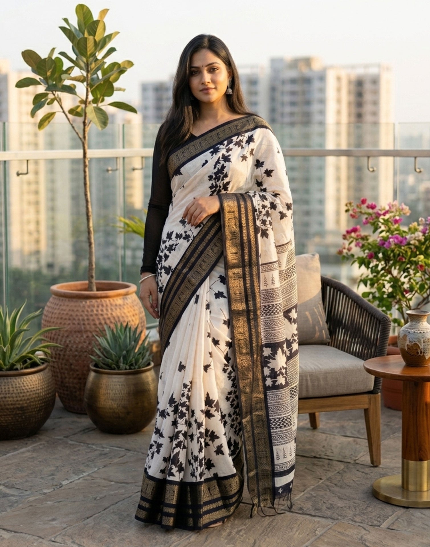 Pure Dola Silk Saree with Jacquard Border &amp; Kalamkari Print