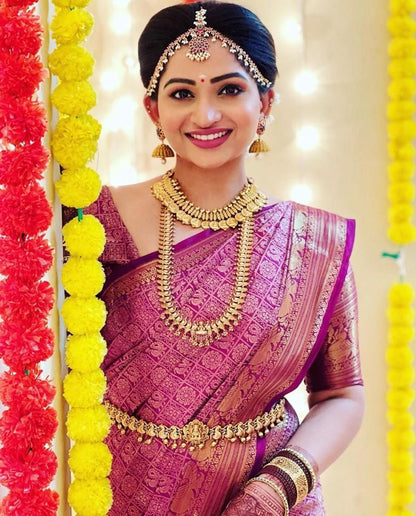 Bridal Pink Kanchipuram Silk Saree with Rich Zari Work