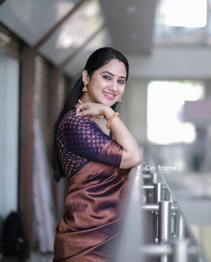 Elegant Copper Brown Silk Saree with Rich Woven Border &amp; Designer Blouse