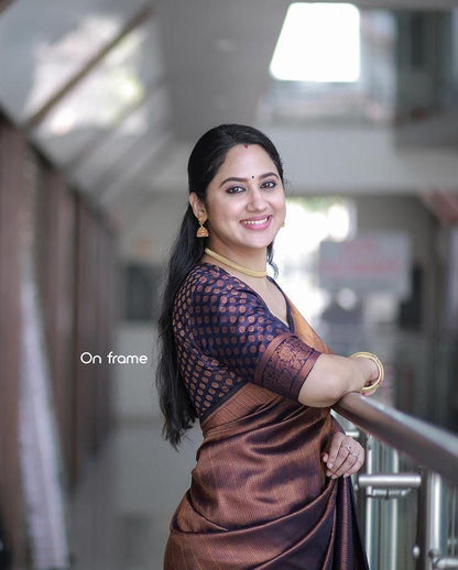 Elegant Copper Brown Silk Saree with Rich Woven Border &amp; Designer Blouse