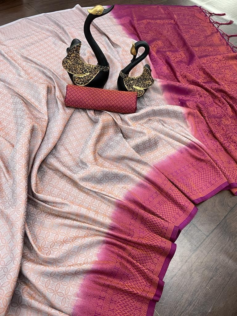 Elegant Pink &amp; Black Soft Silk Saree with Rich Woven Pallu
