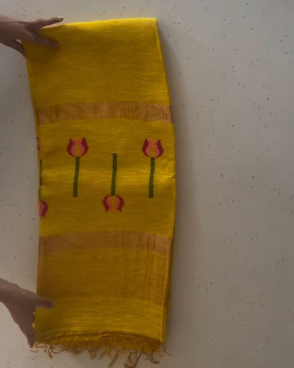 Yellow Kamalam Silk Saree