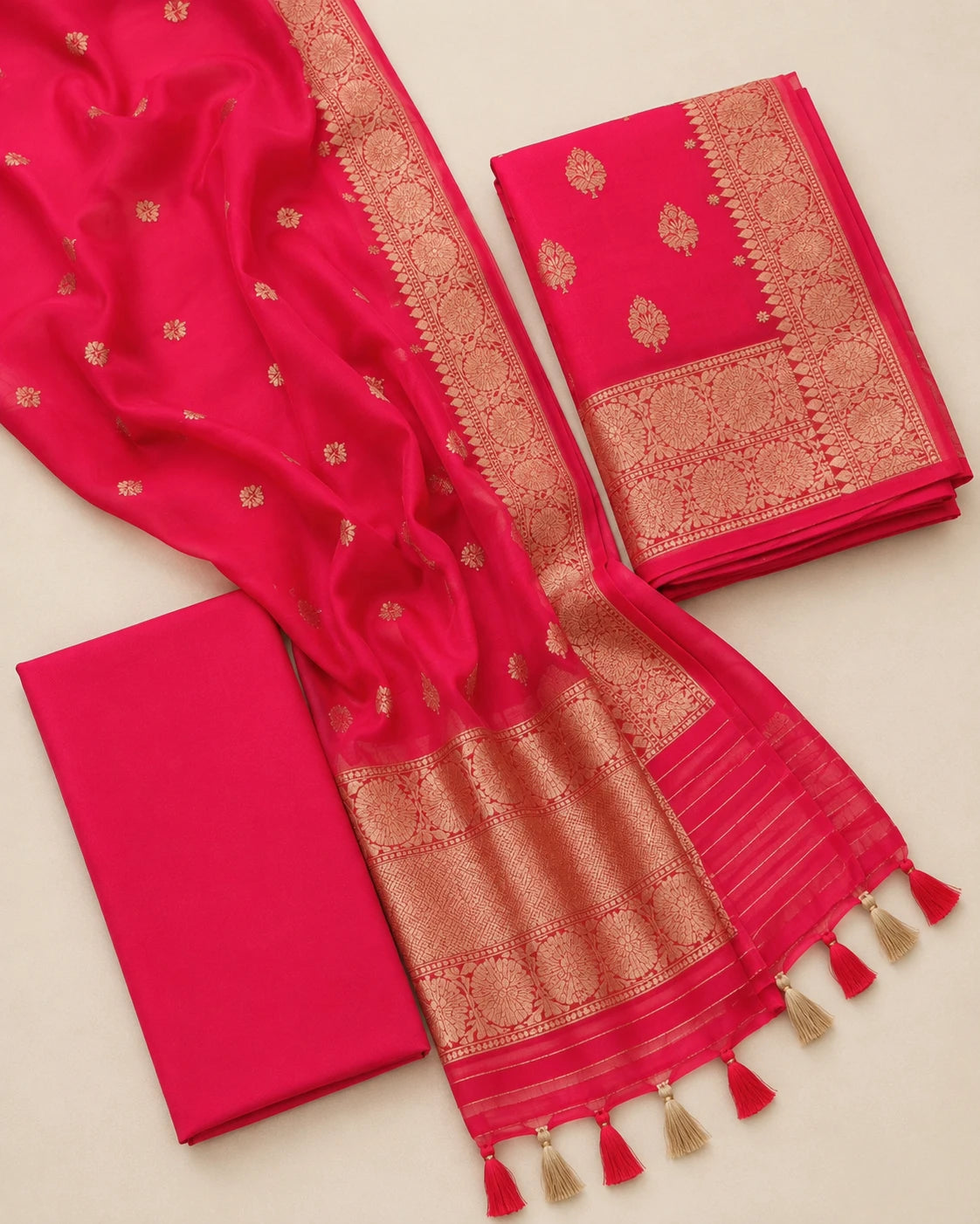 Gulnaar Red Cotton Zari Saree