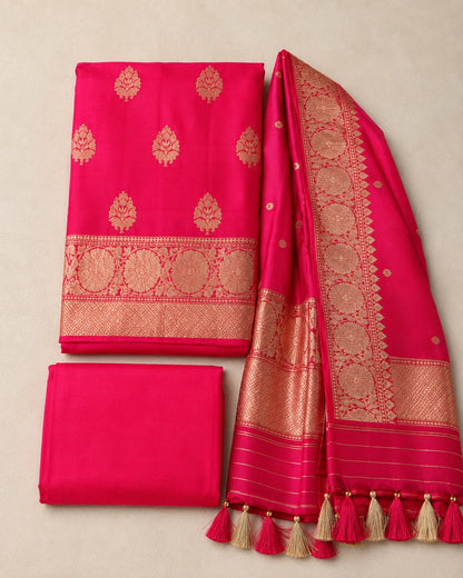 Gulnaar Red Cotton Zari Saree