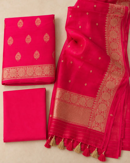 Gulnaar Red Cotton Zari Saree