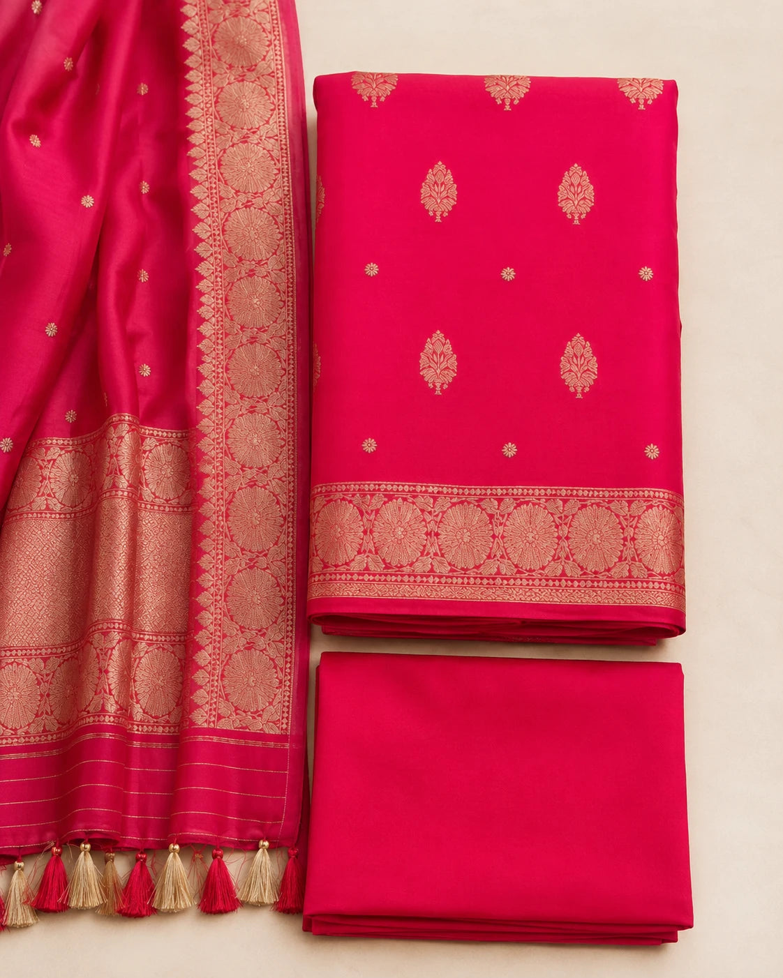 Gulnaar Red Cotton Zari Saree