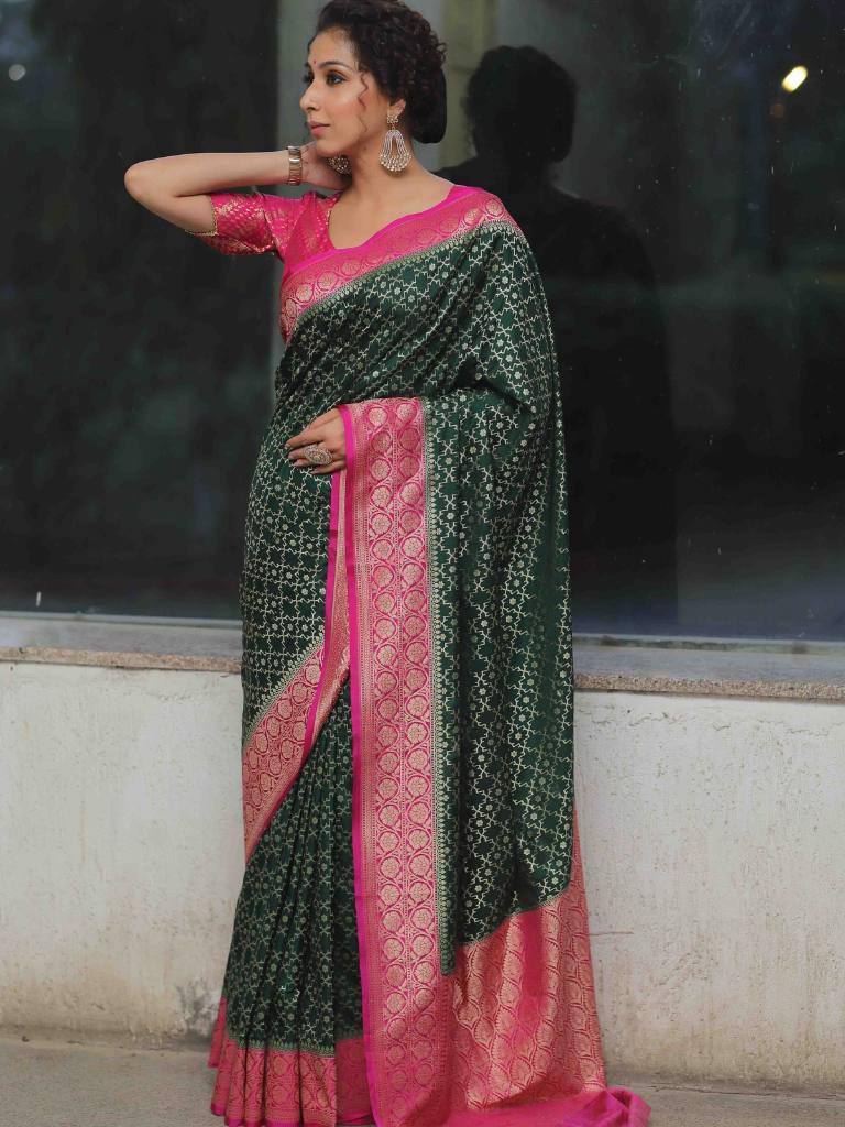 Organic Banarasi Lichi Silk Wedding Saree – Rich &amp; Comfortable