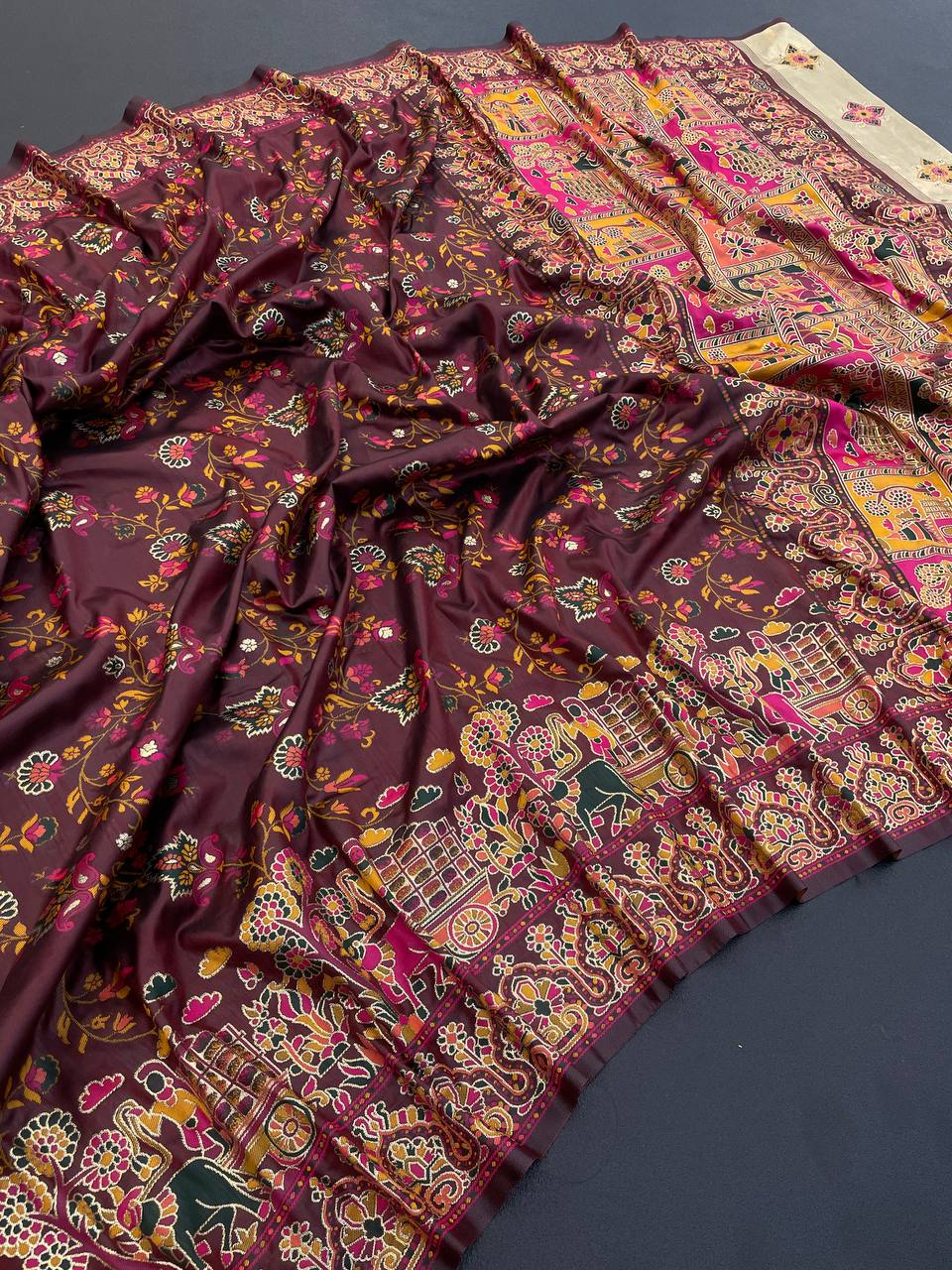 Rajwadi Pashmina Silk Weaving Saree with Kashmiri Pallu