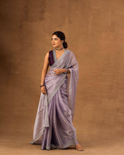 Soft Burberry Fabric Designer Saree with Sequins &amp; Zari Work