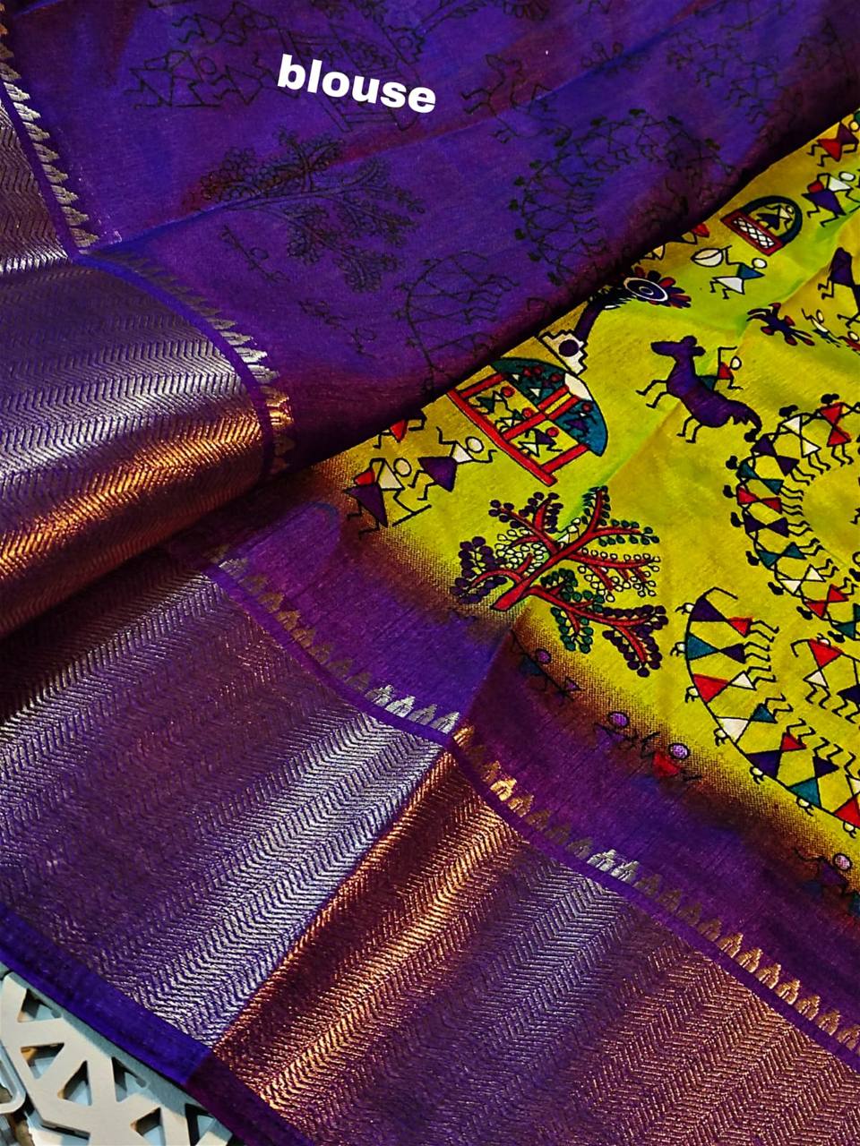Dola Silk Saree with All-Over Floral Design &amp; Gold Weaving Border
