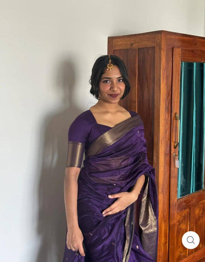 Soft Cotton Saree Showcasing Slab Weaving and Contrast Blouse