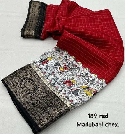 Lightweight Mangalagiri Dola Saree with Print Checks &amp; Kalamkari Pallu