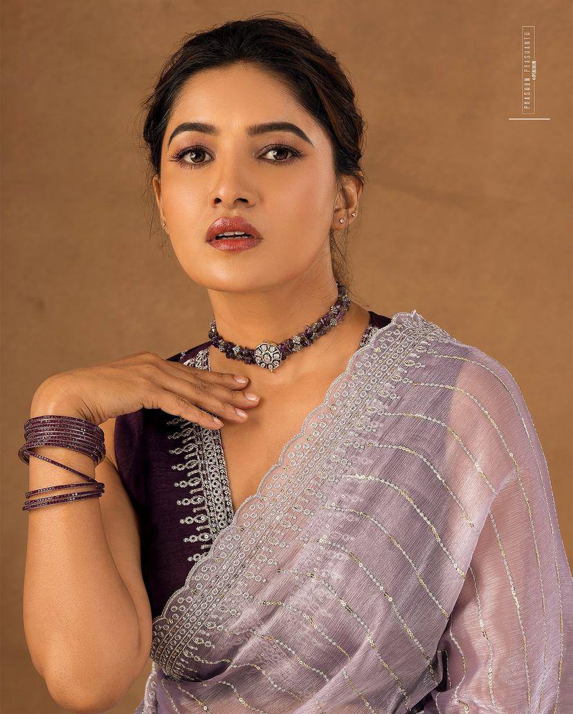 Soft Burberry Fabric Designer Saree with Sequins &amp; Zari Work
