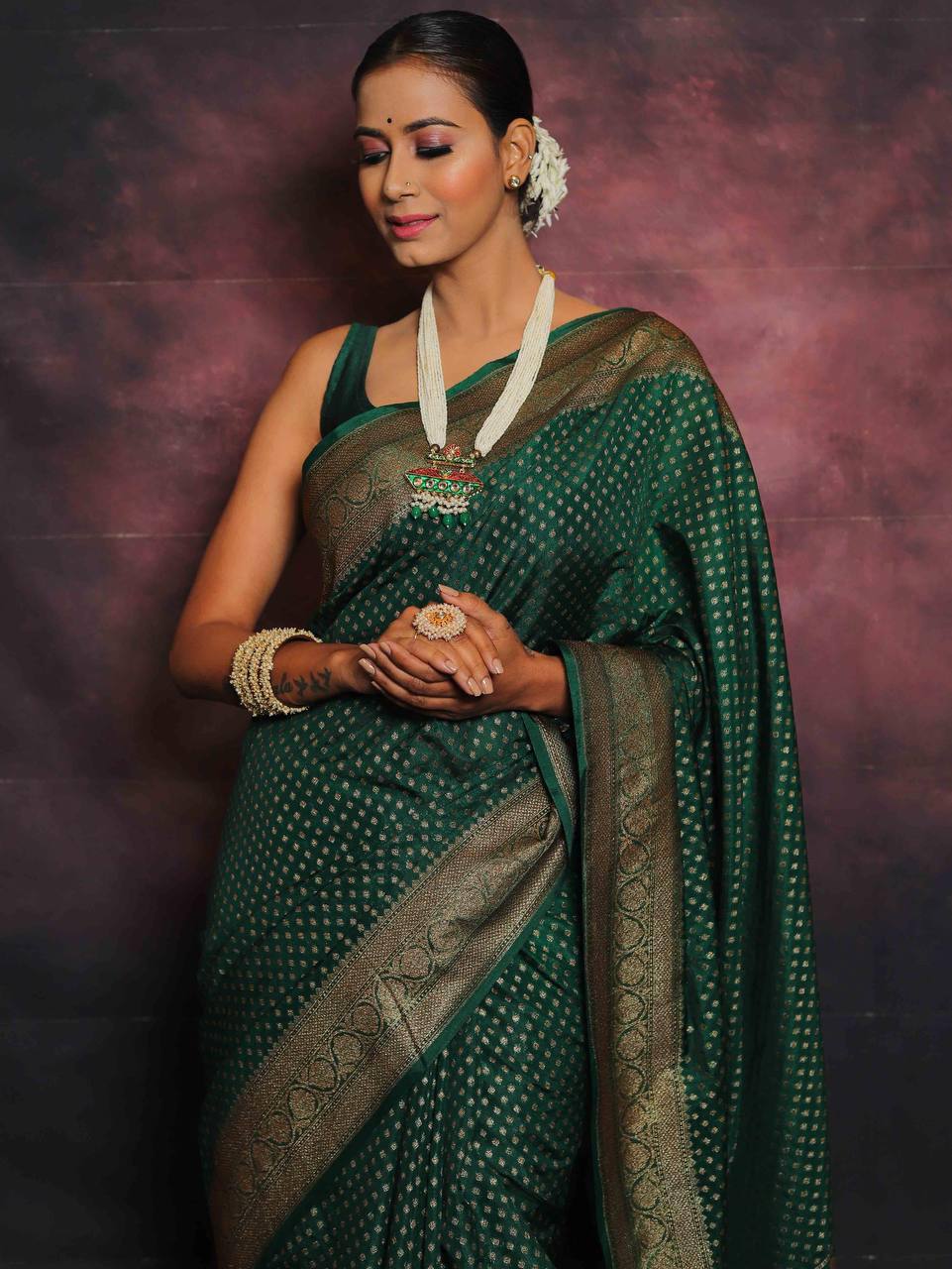 Graceful Organic Banarasi Lichi Silk Wedding Saree