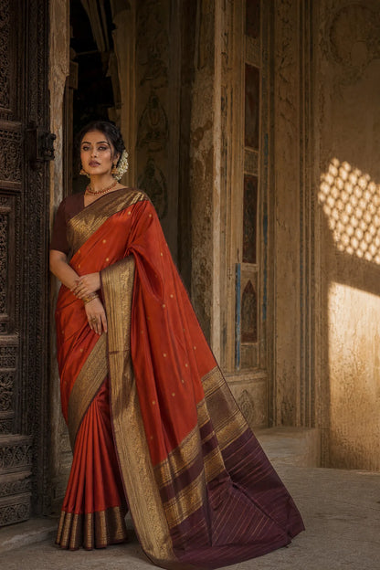 Saffron Serenade Silk Saree